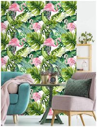 Wallpapers Waterproof Flamingo Palm Tree Peel Wallpaper Removable Green/pink Self-adhesive Bathroom Home Decoration