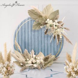 Custom Corner Flower Runner Natural Dried Plants Pampas Grass Wedding Arch Decor Flower Arrangement Wall Event Layout Flower Row 210317