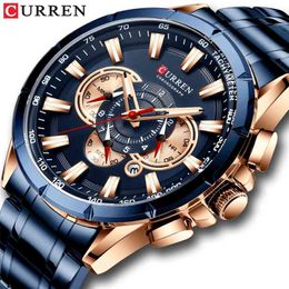 CURREN Wrist Watch Men Waterproof Chronograph Military Army Stainless Steel Male Clock Top Brand Luxury Man Sport Watches 8363 210329