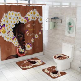 mat women Canada - Shower Curtains African American Women With Flower Durable Waterproof Curtain Set Africa Sexy Girl Non-Slip Bathroom Mat Rugs Carpet