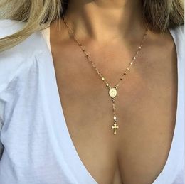 Virgin Mary Religious Jesus Cross Pendant chic Gold Filled Rosary Men Womens Necklace