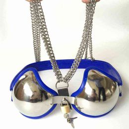 NXY SM Sex Adult Toy Newest Female Strapon Chastity Bra Stainless Steel Breast Bondage with Lock Couples Games Belt Adjustable Size.1220