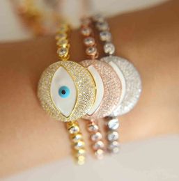 high quality whole big round charm pendant tennis chain sparking bling CZ stone White turkish eye fashion bracelet Jewellery