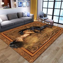 Carpets 3D Horse Cartoon Animal Floor Area Rug Bedside Kids Play Mats Soft Flannel Memory Foam Rugs For Home Living Room