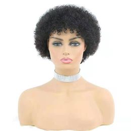 Short Afro Kinky Curly Human Hair Wigs 150% Density Indian No Lace Wig Glueless 8 inch Machine Made