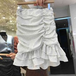 Summer Sweet Ruffles Designed Mini Skirt Woman Elegant High Waist Dot Jupe Feminino Fresh All Match Mujer Faldas 210514