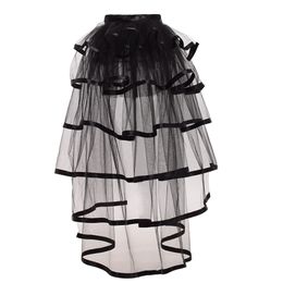 -Black Tiered Tulle Tutu Gonna Bustle Costume per Donne Gothic Victorian Steampunk Nero Overskirt Bianco / Rosso / Purple