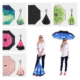 Folding Reverse Umbrella 39Styles Double Layer Inverted Long Handle Windproof Rain Car Umbrellas C Handle-Umbrellas by Ocean freight P2