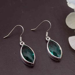 Hermosa Fantasy GreenTopaz Silver Colour Dangle Earrings For Women Fashion Jewellery 1 3/8 Inch ME094