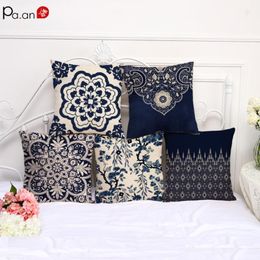 Cushion/Decorative Pillow Chinese Style Peach Skin Velvet Pillowcase Blue And White Porcelain Flower Pattern Sofa Cushion Hug Case Backrest