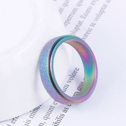 Frosted Rotatable Band Rings Gold Rainbow Stainless Steel Finger Rotating Spinner Ring for Women Men Fashion Jewellery Will and Sandy