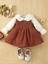 Baby Flounce Sleeve Peter-pan Collar Top & Corduroy Dress SHE