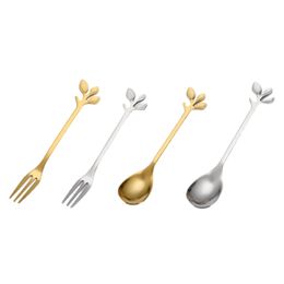 Stainless Steel Coffee Spoon Scoop Branch Leaves Ice cream Dessert Honey Spoon Fork Christmas Gifts Kitchen Accessories Tableware Decoration JY0145