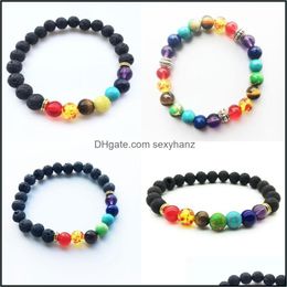 Beaded, Strands Mixed Fashion Natural Round Shape Beads Lava Stone Chakra Healing Beaded Bracelets Jewellery Gift Zhl2997 Drop Delivery 2021 1