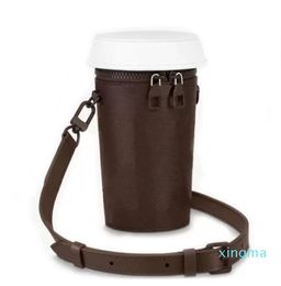 Designer Wallet Coffee Cup Pouch Crossbody Strap Shoulder Bag Genuine Leather Men's Lady's Handbag Purse292m