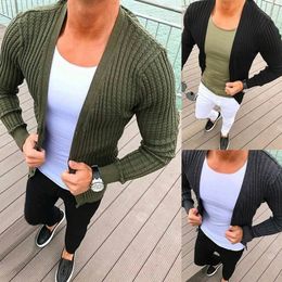 Sweater Mens Autumn V-Neck Men Cardigan Casual Loose Solid Sweater Twist Flower Fashion Warm Coat Comfortable Men Cloth 210524