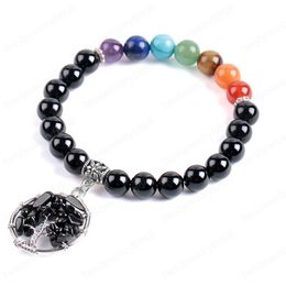 Natural Stone Men Jewellery Black Onyx Bracelets Women Yoga Beads Handmade Bracelet Tree of Life Bangle