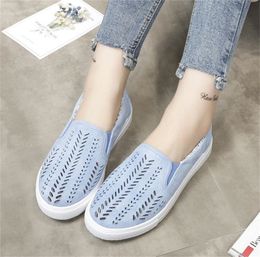 Women Loafers Espadrilles TOP-Quality Casual Flat Fabric Shoes Summer Hollow Round Canvas Trainers Pink Blue Fashion Walking Sports Skate Shoe 005