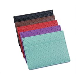 Male And Female Card Case Solid Color Business ID Card Holder Woven Pattern Ultra-thin Wallet PU Leather Handmade Purse Handbag