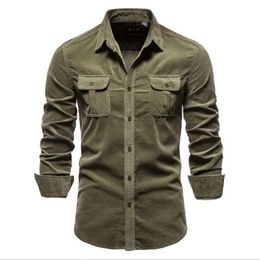 Men's Shirt Corduroy Single Breasted Cotton Business Casual Fashion Solid Colour Men s Multi-Color Brand 210721