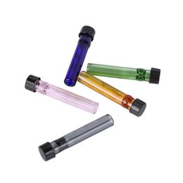 Cool Colorful Glass Dry Herb Tobacco Filter Pipes Portable Preroll Rolling Cigarette Holder One Hitter Smoking Mouthpiece Catcher Thread Cover Lock Handpipe DHL