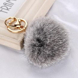 Rabbit Fur Ball Keychain Party Favour 8cm Soft Lovely Gold Metal Key Chains Plush Keychains Car Keyring Bag Rings Gift RH4504