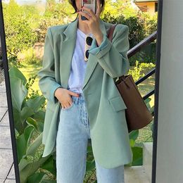 Blazer women loose temperament one-button jacket spring and autumn Korean ins wild casual vintage long-sleeved 211019