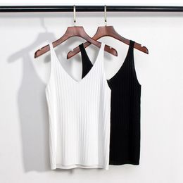 Knitted Women Sexy V-Neck Sleeveless Basic Tank Top 's Casual Underwear Plus Size Camis Female 210514