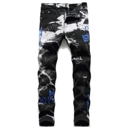 Fashion Men's Letters Embroidery Black Stretch Denim Jeans Plus Size 38 Embroidered Pencil Pants Trousers For Men