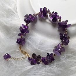 Handmade Irregular Natural Purple Energy Crystal Stone Charm Bracelets For Women Girl Party Club Birthday Wedding Decor Jewellery