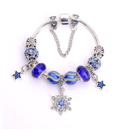 Blue Crystal Love Heart Charm Bracelet For Women European DIY Beads Bracelets & Bangles As Lover Couples Gifts Pulseira1