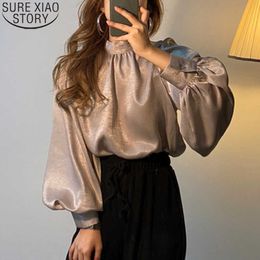 Spring Puff Sleeve White Tops Elegant Fashion Women Satin Blouse Korean Style Long Sleeve Shirt Office Lady Blouses Blusas 210527