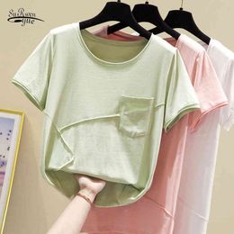 Solid Cotton T-shirt Women Korean Clothes Short Sleeve Tee Shirt Femme Vintage Loose Ladies T 9480 210521