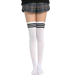 Women Socks Stockings Warm Thigh High Over the Knee Socks Long Cotton Stockings medias Sexy Stockings 4 Colours Pure Colour stripe Y1119