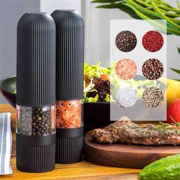 Automatic Mill Pepper Salt Grinder Peper Spice Grain Mills Electric Grinding Kitchen Tools Battery with Light 210611