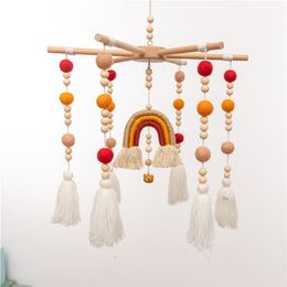 Rattles Crib Mobiles Toy Bed Bell For Newborn Baby Rainbow Tassel 0-12 Month Carousel Cots Projection Dropshipping 210320