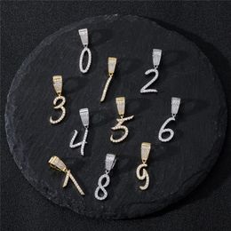 Pendant Necklaces Hip Hop 0-9 Cursive Numbers CZ Letters Charm & Bling Rapper Cubic Zirconia For Men Women Jewelry