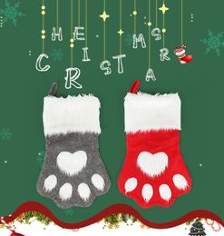 Christmas Dog Claw Big Christmas Stockings Red Grey Long Haired Dog Claw Stockings Gift Bag