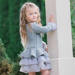 Sale Winter Knitted Chiffon Girl Sweater Dress Party Long Sleeve Children Clothes Dresses For Girls Year Clothing D30 211231