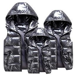 Winter Parent-Child Matching Outfits Shiny Child Waistcoat Cotton Girls Boys Vest Kids Jackets Children Outerwear For 100-185cm 211203