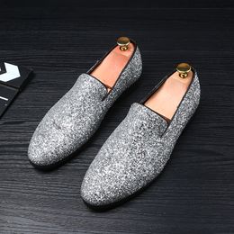 Silver Gold Shoes Men Brand Luxury Pointed Loafers British Style Casual Designer Shoes Thick Bottom Low Heel Nightclub Men Shoes