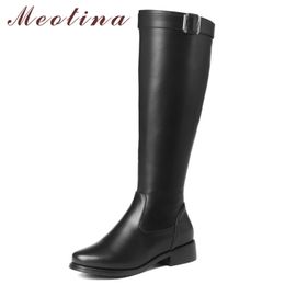 Women Riding Boots Autumn Buckle Chunky Heels Knee High Zipper Round Toe Long Shoes Ladies Winter Plus Size 34-43 210517