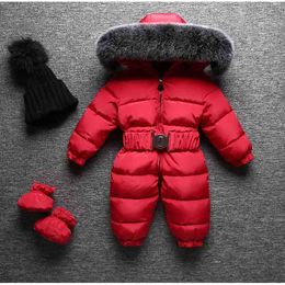2020 winter new baby children's boys and girls one-piece thickened clothing raccoon dog fur collar down jacket