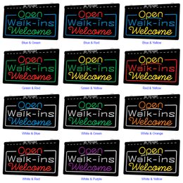 TC1257 Pub Bar Shop Open Walk Ins Welcome Light Sign Dual Color 3D Engraving