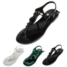 Sandals Fashion Women Flowers Plastic Summer Flat Flip Flops T-Buckle Non-slip Roman Casual Beach Slippers Shoes #40