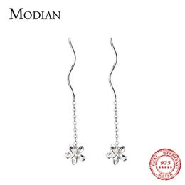 Classic Fashion Flower Swing Drop Earrings Charm 925 Sterling Silver Dangle Ear For Women Plant Fine Jewelry 210707