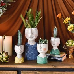 Nordic Home Decoration Resin Vase Portrait Sculpture Statue Flower Pot Arrangement Indoor And Outdoor Garden Ornaments Vases