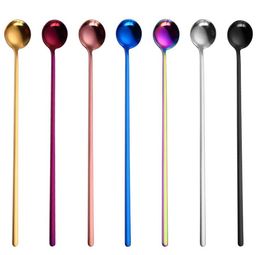 Stainless Steel Coffee Spoons With Long Handle Colorful Kitchen Stirring Scoops Ice Cream Dessert Tea Spoon