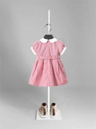 New Baby Girls Clothes Summer Baby Dress Short Sleeve Newborn Infant Dresses Cotton Navy Stripe Pink Toddler Dresses Q0716