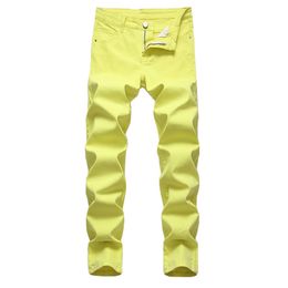 Men's Jeans Fashion Slim Skinny Casual Pants Trousers Male Red Yellow Ripped Men,111-113 211011